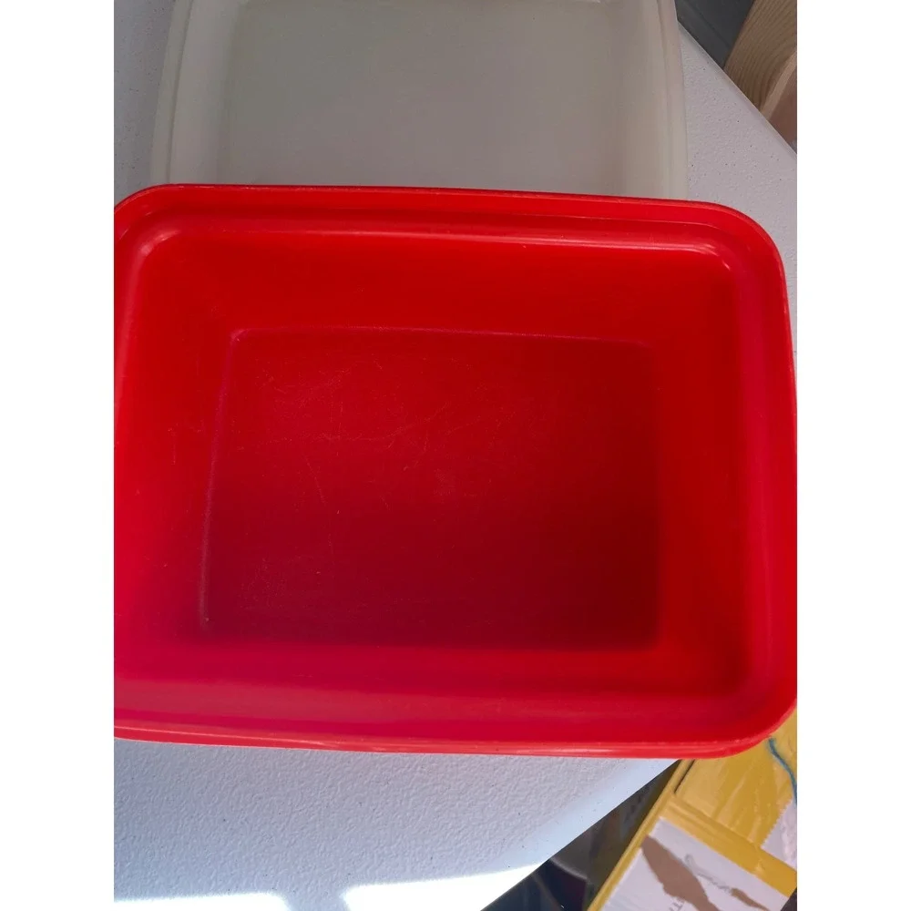 Vintage Tupperware Red‎ Square Food Storage Container with Translucent Lid